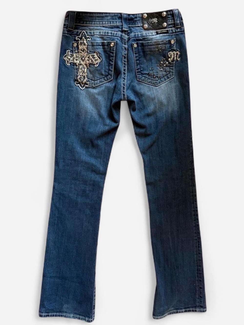 Miss Me Blue Embellished Cross Bootcut Jeans